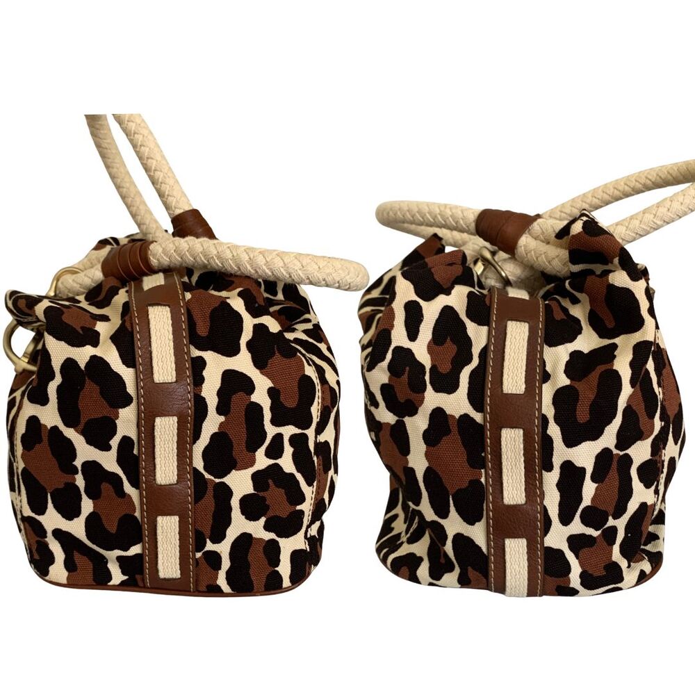 Michael Kors Leopard Print Canvas Shoulder Bag Braided Rope Handle Purse - Picture 8 of 12